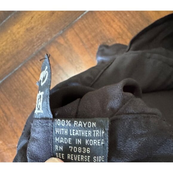 Vintage Erena By Irene Koenig Black Blouse Leather Trim Peplum Size 6 - Picture 7 of 12